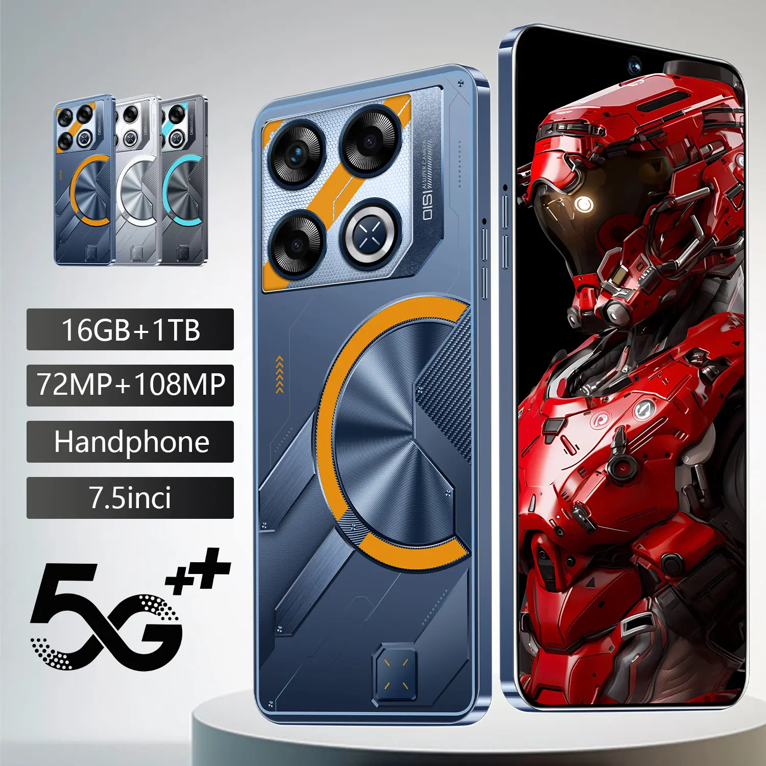 INFIN GT20 PRO 7. 5INCI 16gb +1TB Android 14.0 72MP+108MP HD Máy quay với pin SIM tăng tốc 4G/5G Điện thoại khuôn mặt có thể được lắp đặt