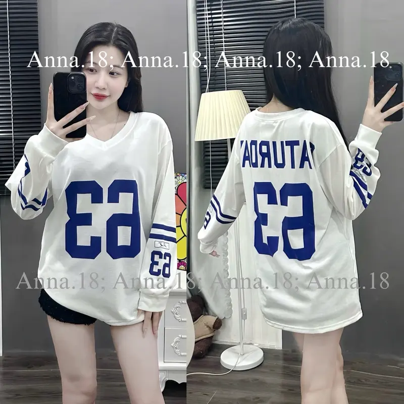 Áo Phông 3158 cotton khô dài tay form rộng in số (63) Nữ Women ( KHÔNG KÈM TẤT) Top Thun (Ảnh Thật) 1