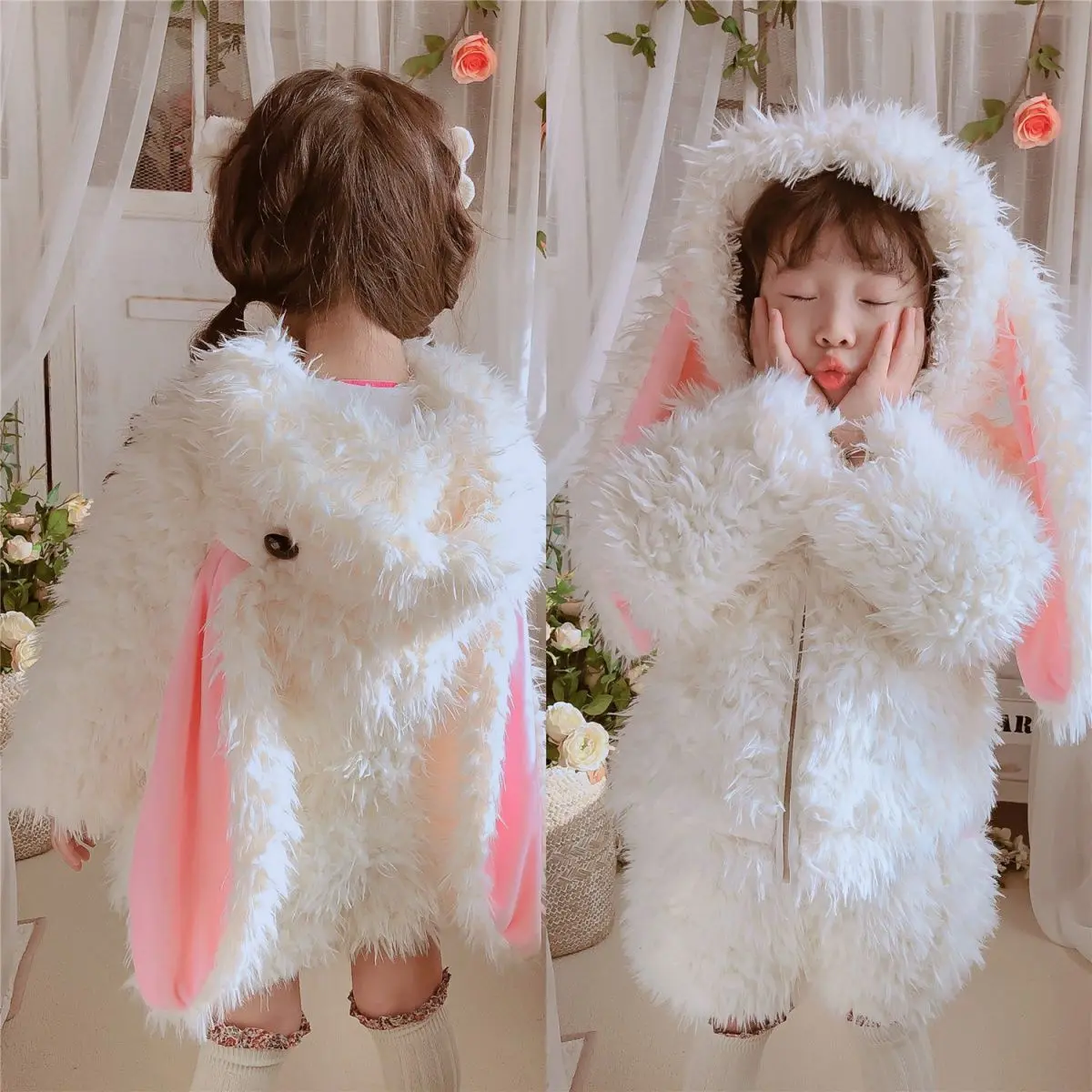 Bộ Đồ Thỏ Nhồi Bông Dễ Thương Cho Bé Gái, Áo Khoác Đệm Lông Cừu, Bộ Đồ Hai Mảnh Phong Cách Phương Tây, Lông Giả, Quần Áo Trẻ Em, Thích Hợp Cho Mùa Đông