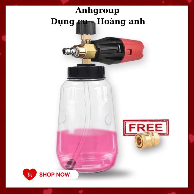  ￼Bình Foam tạo bọt tuyết 1000ml- Kèm khớp nối nhanh gắn vòi phun xịt rửa của máy rửa xe gia đình  BÌNH TRONG SUỐT  binh bottuyet xit 