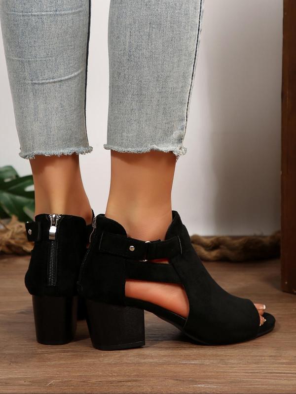 Women's Fashionable Plain Color Side Zipper Heeled Sandals, Casual Versatile Boots for Daily Wear, Trendy All-match Shoes for Daily Wear, Summer 6