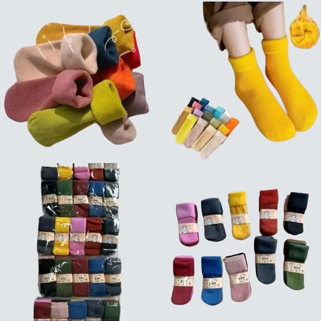 Sét 10 đôi Tất lót lông siêu ấm cho trẻ em từ 3-8 tuổi, mix màu, co giãn tốt - Sợi Tre