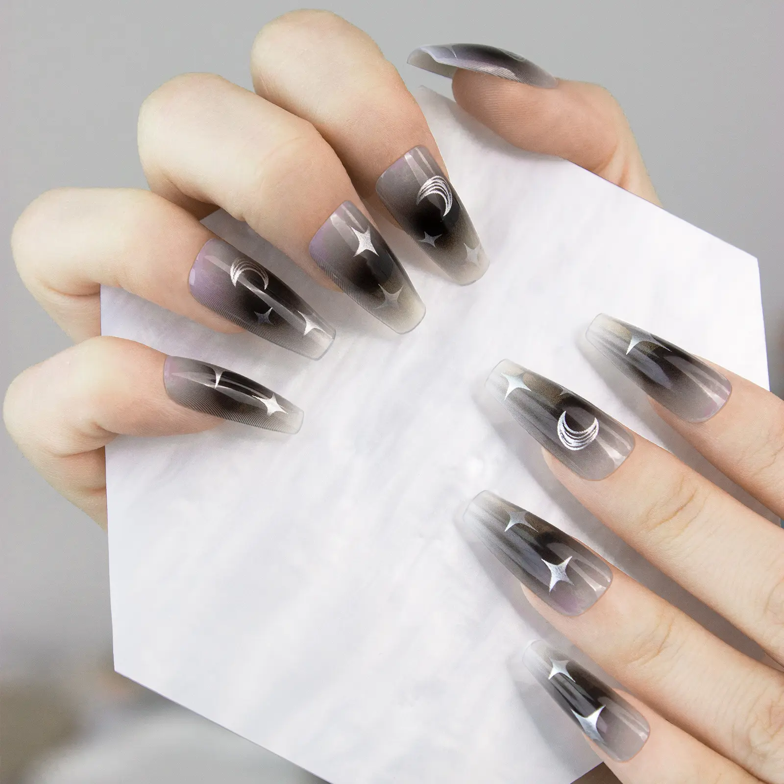 24 pieces of hot girl dark nails stars and moon ins temperament mid-length ballet wearable nails removable cross-border manicure