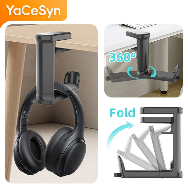 360 Rotating Headphone Stand Desktop Headset Holder PC Gaming Headset Desk Hanger Hook For Earphone Controller