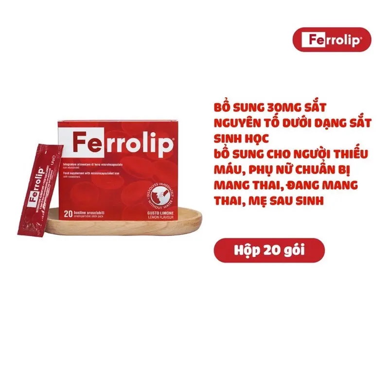 ￼Sắt bầu, Sắt sinh học Ferrolip liposome bổ sung sắt cho mẹ bầu người thiếu máu thiếu sắt, hộp 20 gói_ chính hãng