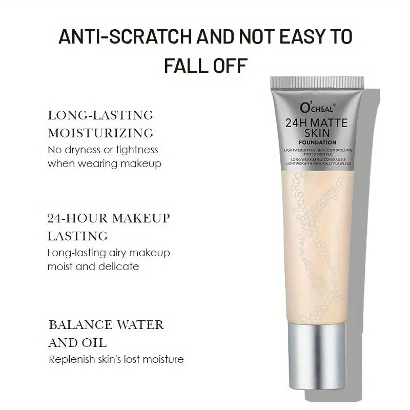 Long Lasting Matte Foundation, 1 Count Oil Control Moisturizing Foundation, Full Coverage Flawless Makeup Cream, Makeup Product for Women & Girls, Cosmetic 2
