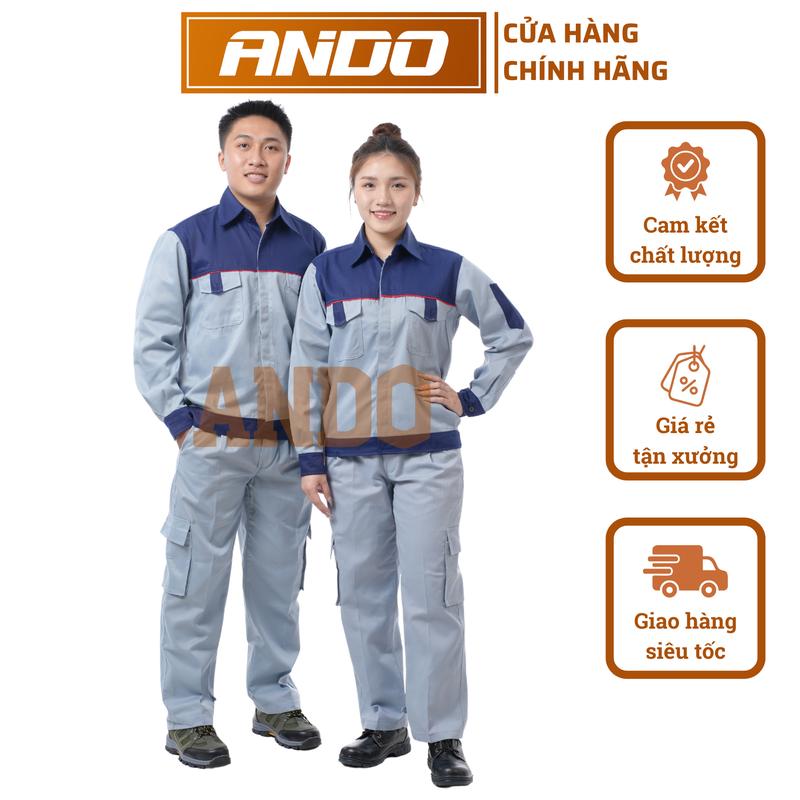   AD03 - NHẬN IN LOGO  Quần áo bảo hộ lao động Ando mẫu AD03 vải kaki 3.1 may kỹ xanh ghi phối than in đồng phục kỹ sư công nhân công trình Nam Menwear Workwear 