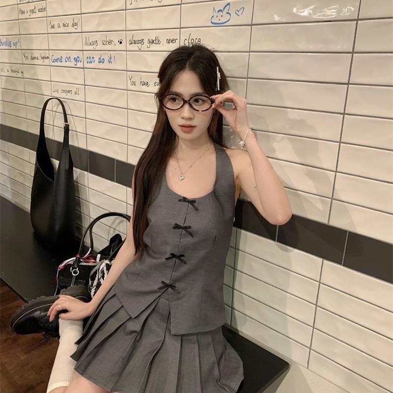 Áo Gile kèm chân váy xếp ly to [ Hàng QCCC ] sétváygile sétđồ y2k sétđồ tomboy 【 bộ   đen mặc đi tiệc