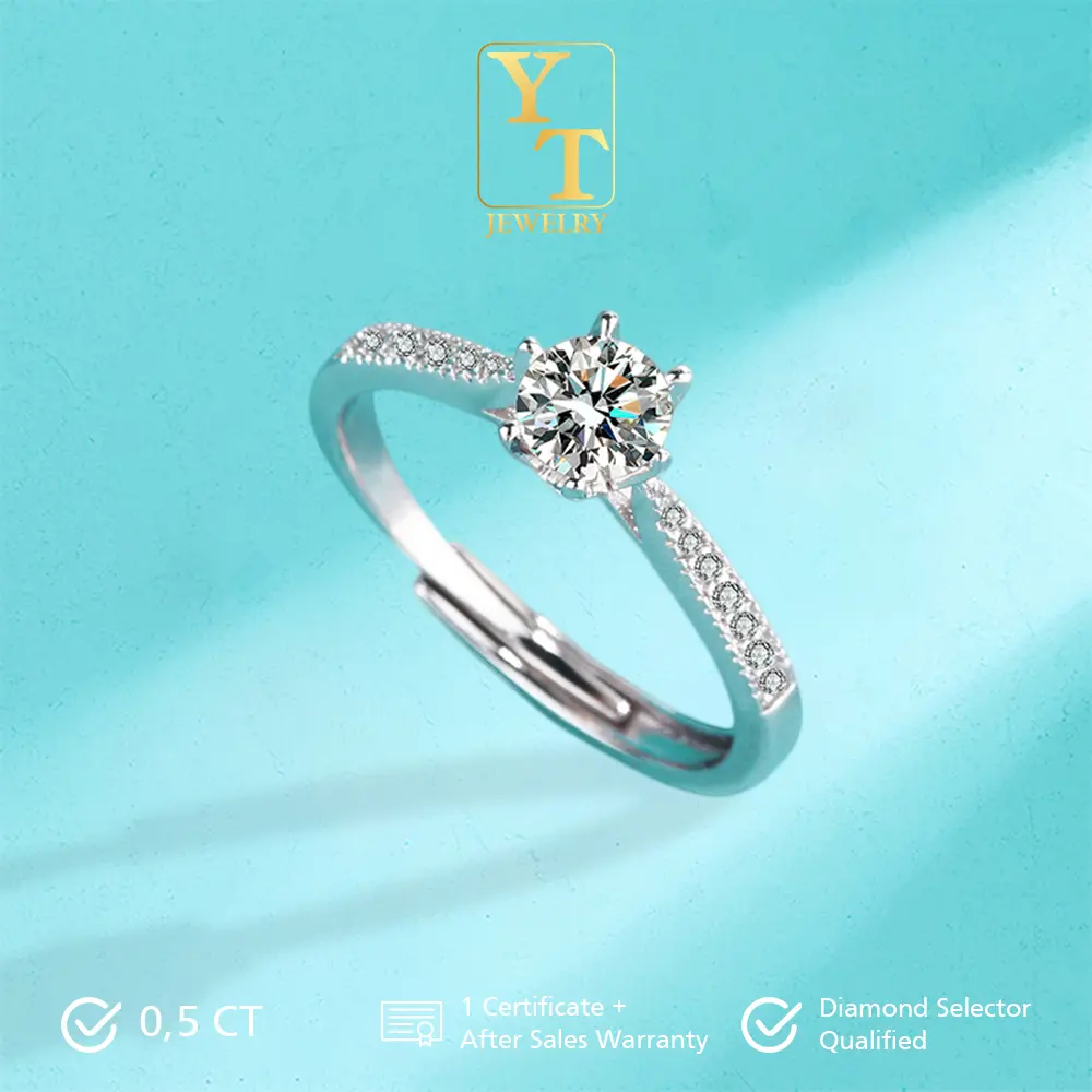 Star Queen / Elyza Moissanite Ring 0.62 CT / 1.12 CT / 2.12 CT - Cincin Moissanite Lapis Emas Putih 18K - YT Jewelry