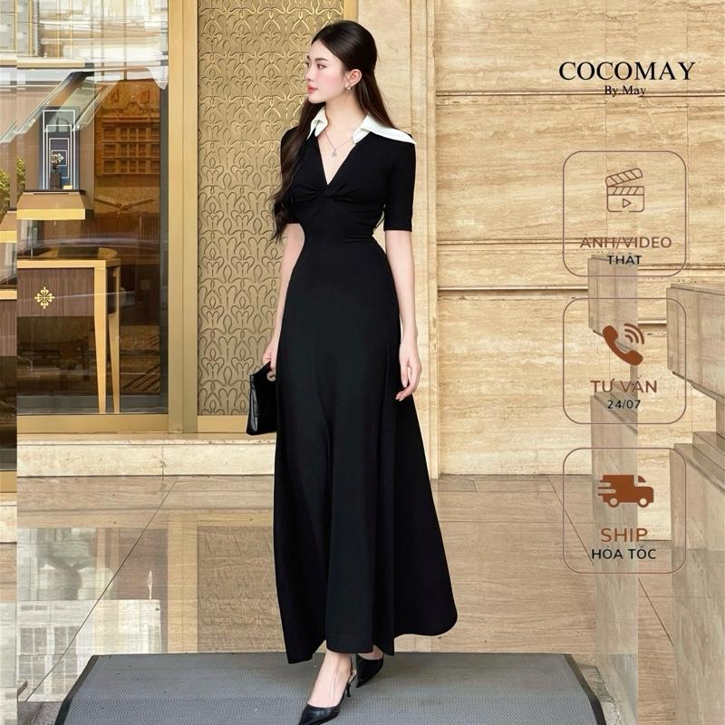 COCOMAY Đầm maxi Tay ngắn dài Vặn xoắn ngực thiết kế ôm body tôn dáng Nữ Women Dress