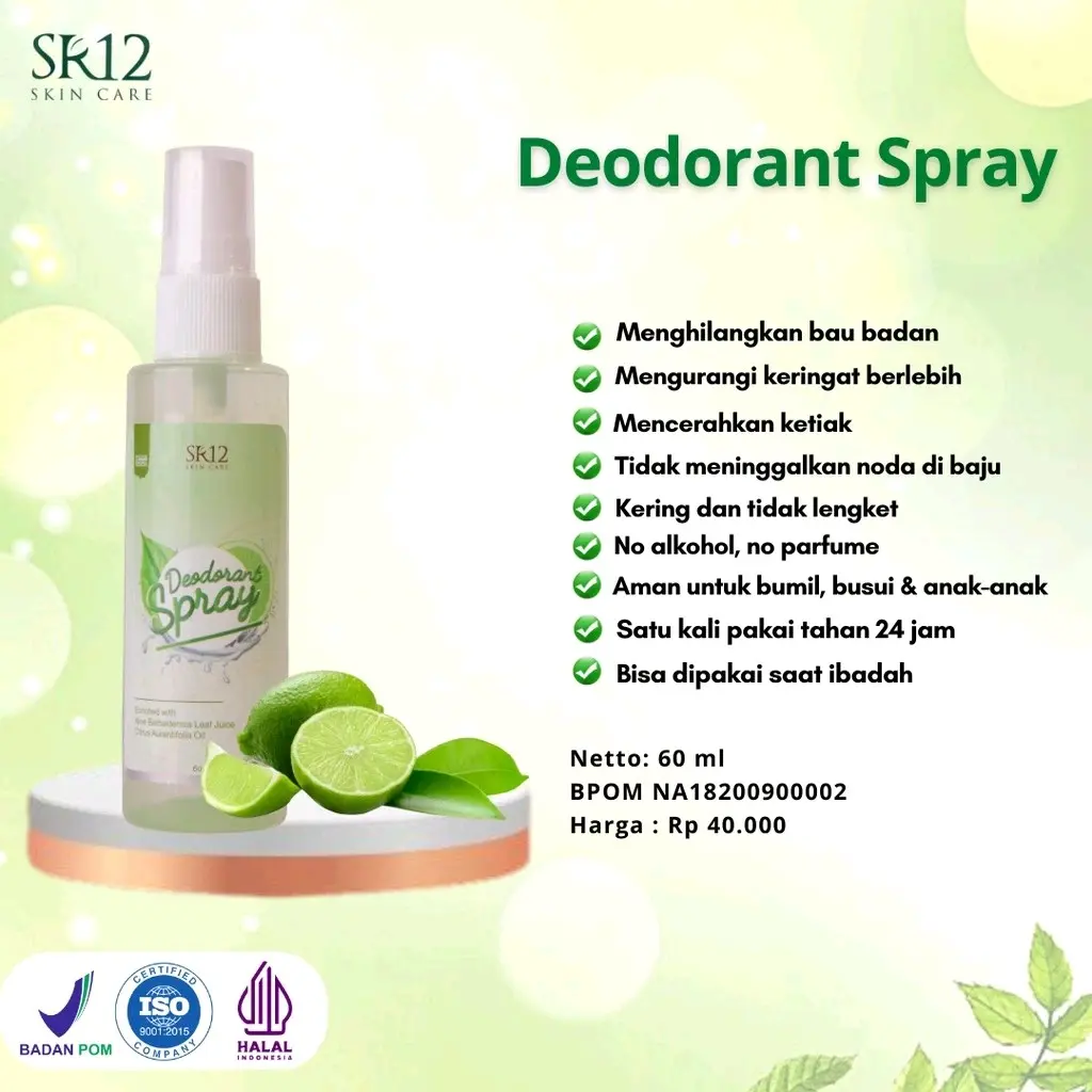 SR12 DEODORANT SPRAY TAWAS HERBAL ALAMI MEMBANTU HILANGKAN BAU BADAN