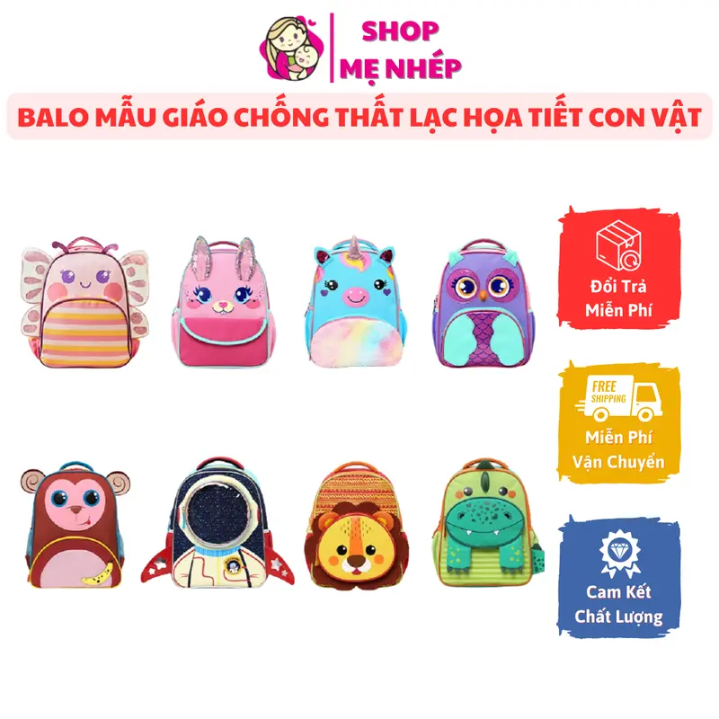 Balo mẫu giáo họa tiết con vật dễ thương dành cho bé trai bé gái 0
