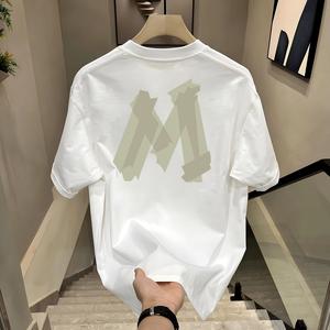 ผ้าฝ้ายคอกลมแขนสั้นเสื ้อยืดผู้ชายเทรนด์ภาษาอ ังกฤษพิมพ์ฤดูร้อนด้านบ หลวมพร้อมเสื้อยืดขนาด