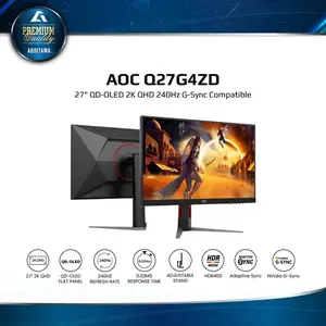 Monitor OLED AOC Q27G4ZD | Q27G40ZDF 27" QD-OLED 1440p 2K QHD 240Hz 0.03ms HDMI 2.0 DP 1.4 G-Sync Compatible Wide Color Gamut 3-Sided Frameless FLicker Free Low Blue Mode Sniper Core Reducing shortwave blue light output for healthier eyes - Q27G4ZD