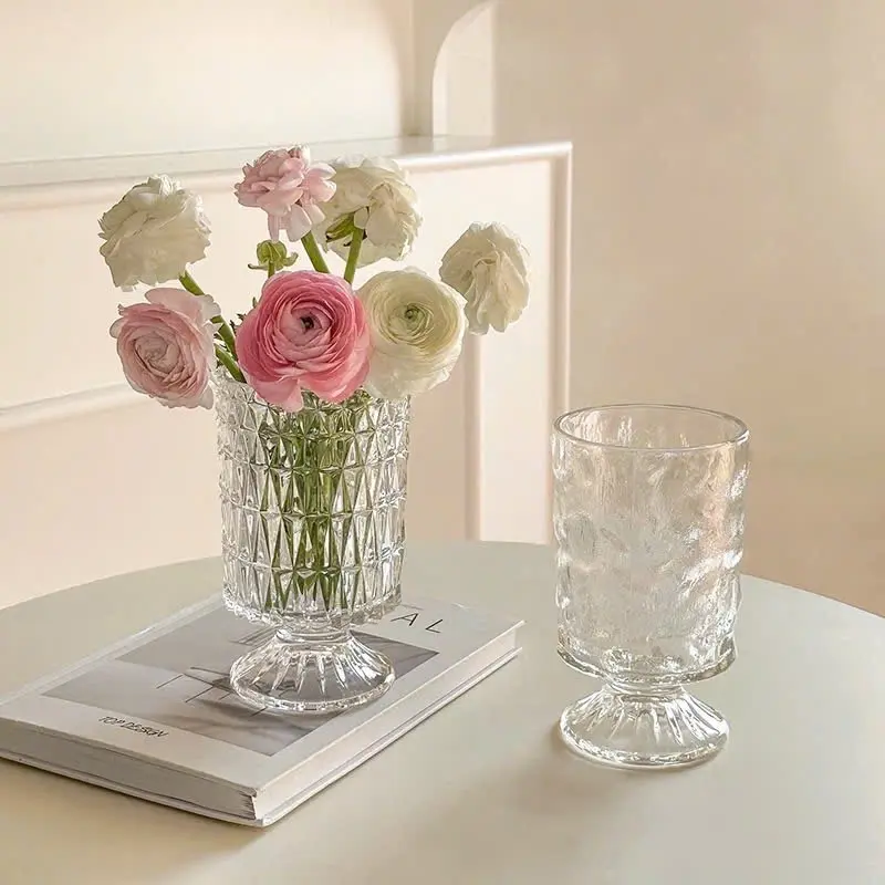 Bình hoa thủy tinh chân đế 19cm, lọ hoa phong cách Châu Âu trang trí phòng ngủ, decor phòng khách kèm hình thật