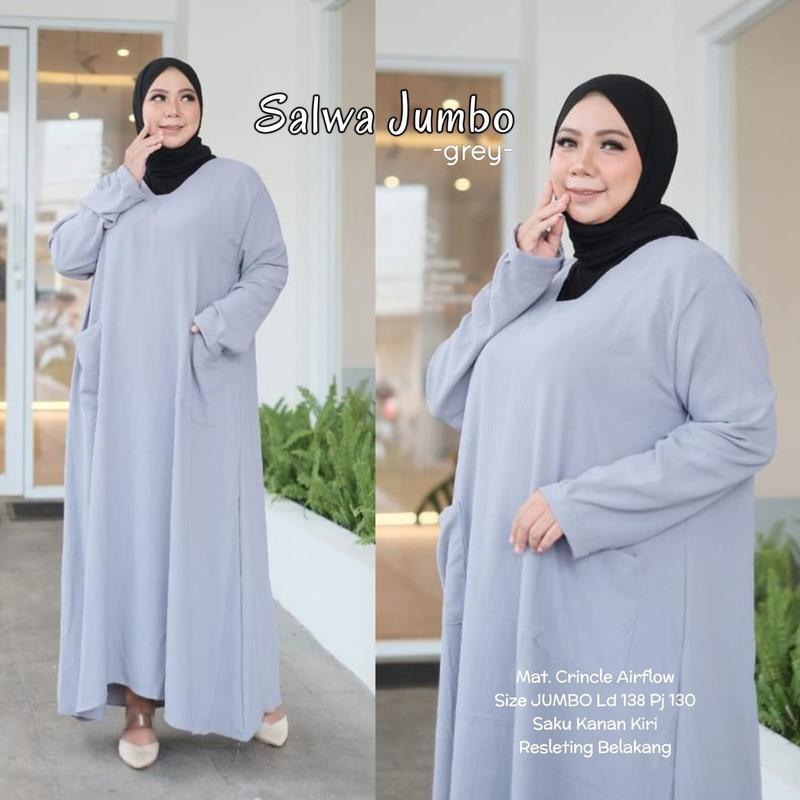 Gamis LD 140 Super Jumbo Besar Polos Muat BB 100 120 Bahan Crinkle Airflow Dress Motif Muslim Wanita 1