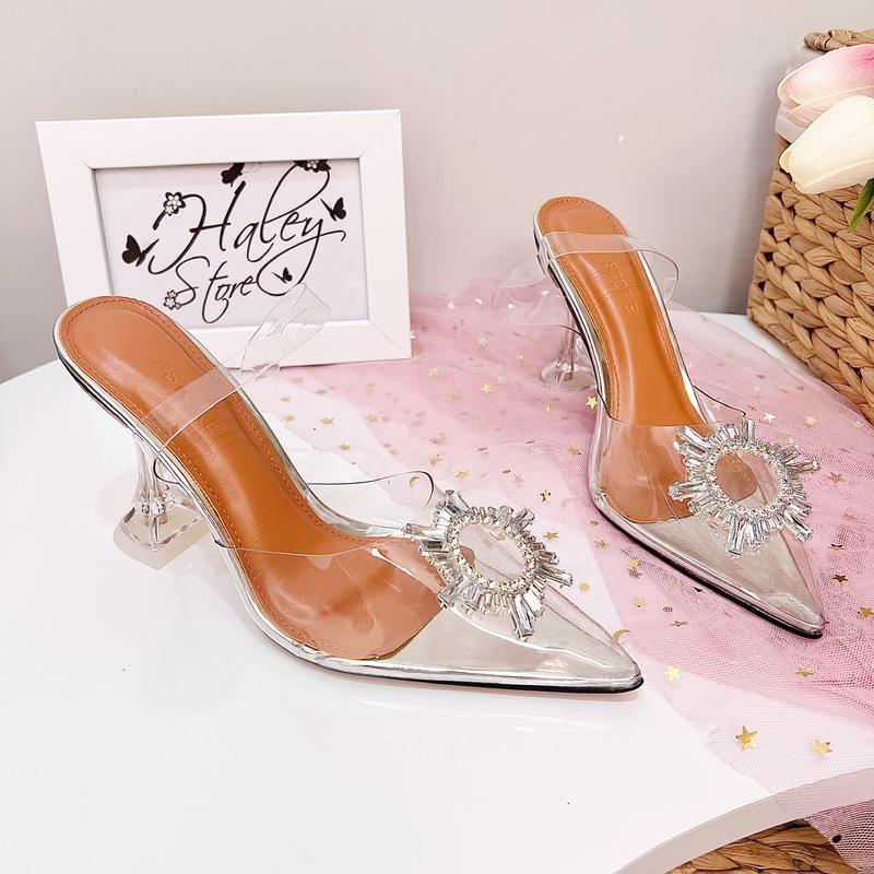 Product Introduction of (FORM NHỎ- LẤY LÊN 1 SIZE)Giày cao gót phale đá mặt trời bít mũi 9cm/7cm HALEY STORE mika trong suốt đi chơi đi tiệc đi làm đám cưới kỉ yếu 10