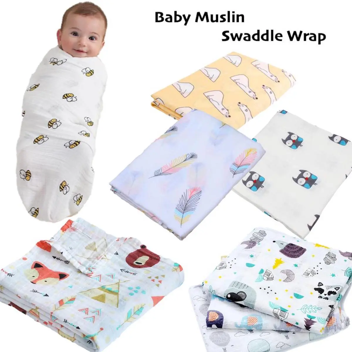 Newborn Cotton Muslin Swaddle Baby Blanket Wrap Cover