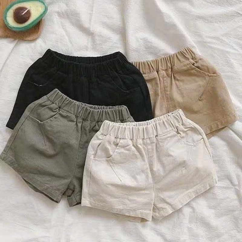 Quần short thô mềm ngắn có túi cho bé trai bé gái 8-18kg