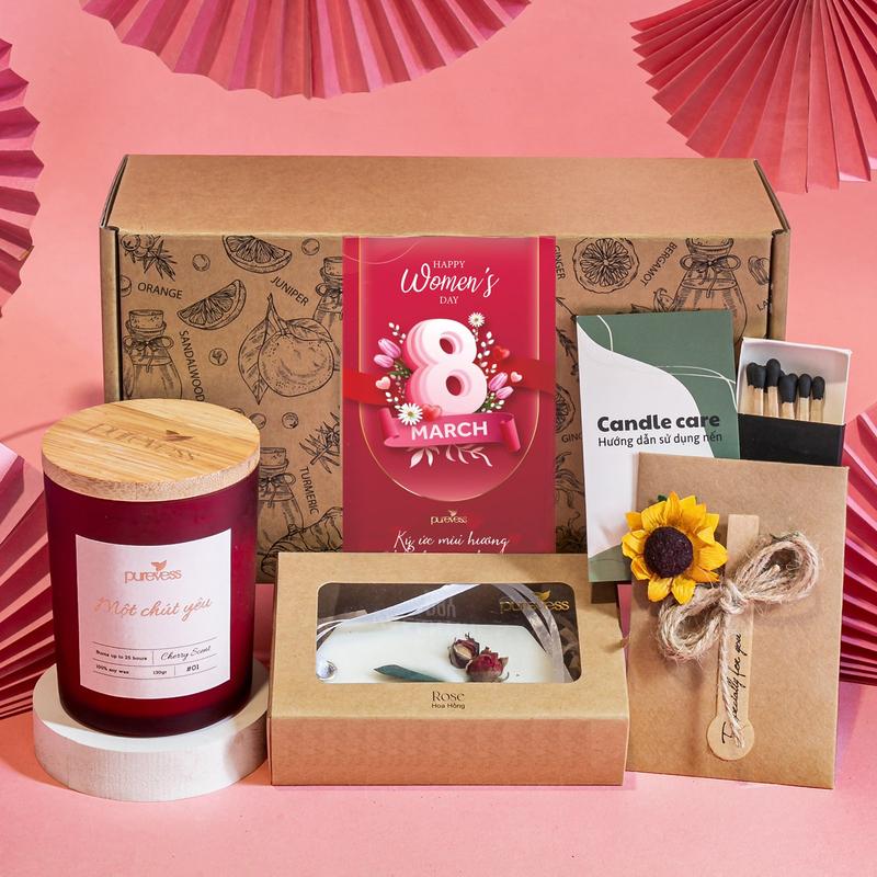 Hộp quà tặng nến thơm và sáp thơm Purevess, Hộp quà tặng ngày quốc tế phụ nữ, 8/3, sinh nhật, quà tặng Mẹ, quà tặng bạn gái, bạn trai