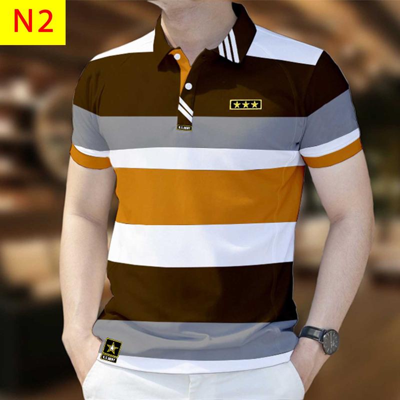 Áo Polo Nam, Chất Liệu Hàn Quốc Mới, In 3D Sọc, Thời Trang, PL1, Được Làm Bằng Chất Lượng Cao Cộc Tay Ngắn Tay Menswear Có Cổ Shirt 1
