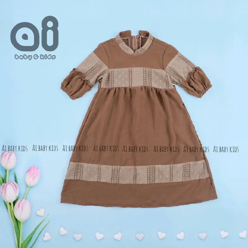 Ai - Eza gamis motif brukat Airflow Muslim Anak 4-5 Tahun White 6