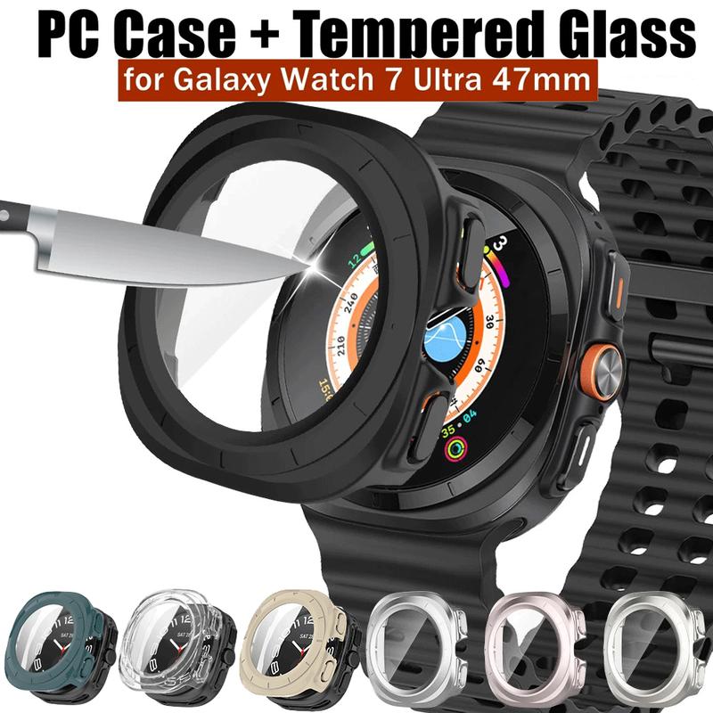 เคสนาฬิกาแก้ว, สำหรับ Samsung Galaxy Watch 7 Ultra 47mm, กันชนพีซีแบบแข็ง, ฟิล์มกันรอยกระจกนิรภัย, เข้ากันได้กับ Samsung Galaxy Watch 7 Ultra 0