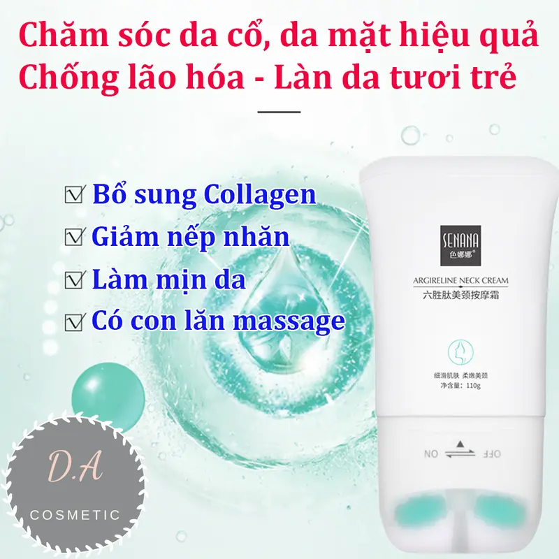 Kem Dưỡng Chống Lão Hóa Da Vùng Cổ SENANA Tuýp 110gram – Làm Mờ Nếp Nhăn, Có Con Lăn Massage Silicone Êm Ái, Dưỡng Ẩm, Giúp Sáng Da 7