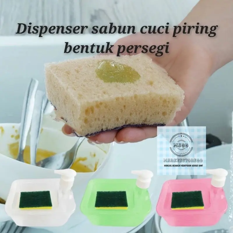 Dispenser Sabun Cuci Piring /Tempat Sabun Cuci Piring /Tempat Sabun Cair Cuci Piring Bentuk Bulat Soap Pump Dispenser 2in1 +Sponge Wadah sabun /Dispenser Sabun Cuci Piring Mangkok 2