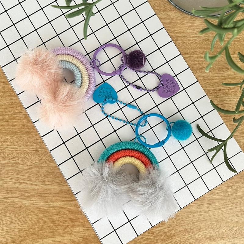 Bag Aksesoris Gantungan Kunci Tas Bentuk Pelangi Macrame Pom Pom Rainbow Hiasan 6