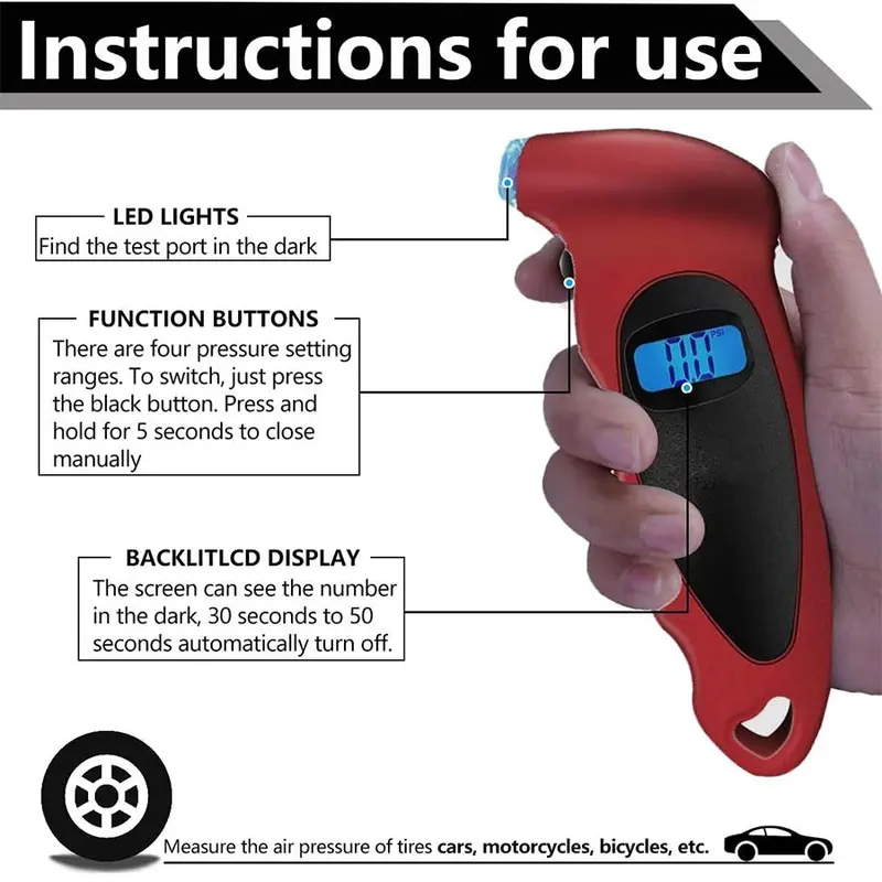 Digital Tire Pressure Gauge, 150 PSI 4 Settings Tire Pressure Gauge with Backlit LCD & Non-slip Grip, Universal Car Accessories for Pressure Check 2