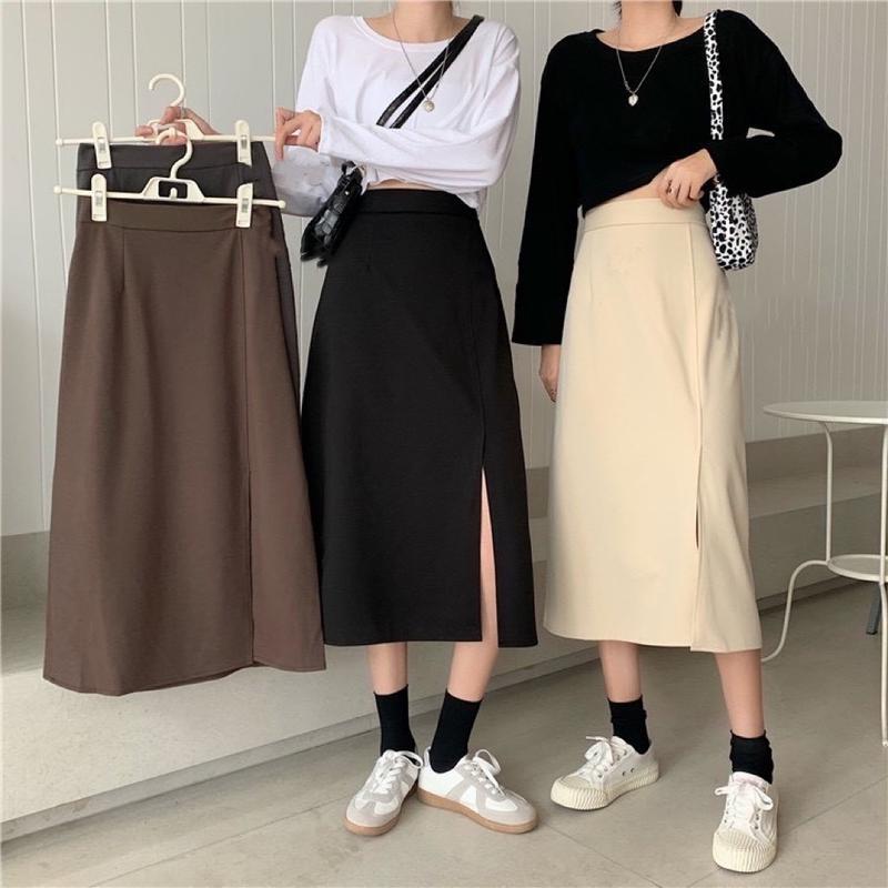 Chân váy kaki xẻ ta dáng dài công sở