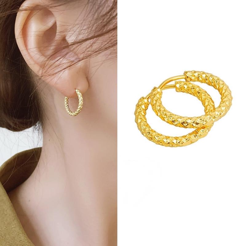 Khuyên tai nữ titan không gỉ vòng tròn họa tiết sáng màu lấp lánh