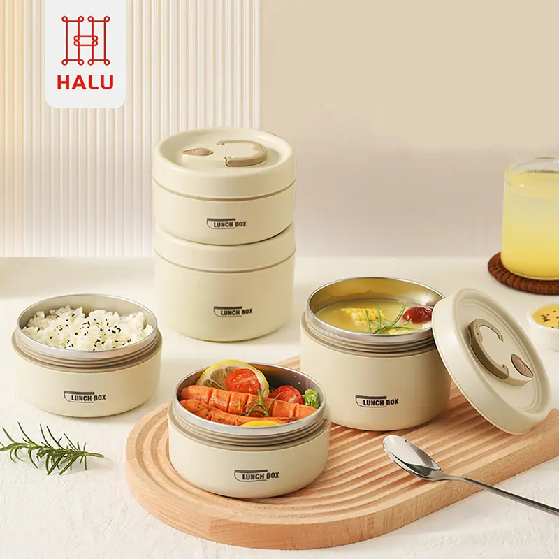HALU Kotak Makan Bento Portabel Anti Tumpah Tahan Panas Stainless Lunch Box Rice Tempat makan Bulat Tempat Bekal Makan Container Sealed Food HMB106 0