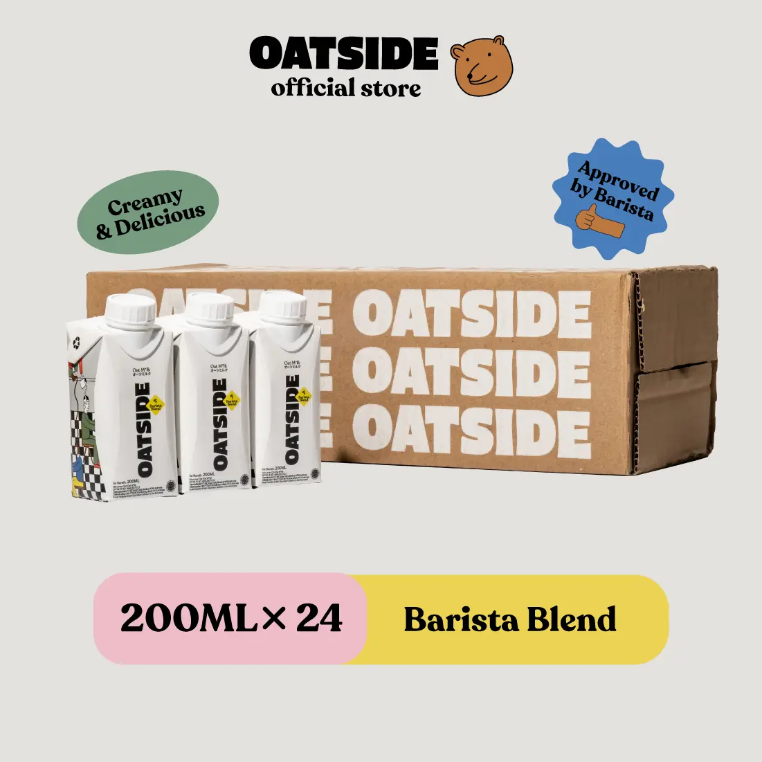 OATSIDE Mini Cap Oat Milk Barista Blend 200ml (24 pcs) (Kemasan Tutup Botol) | Susu Oat