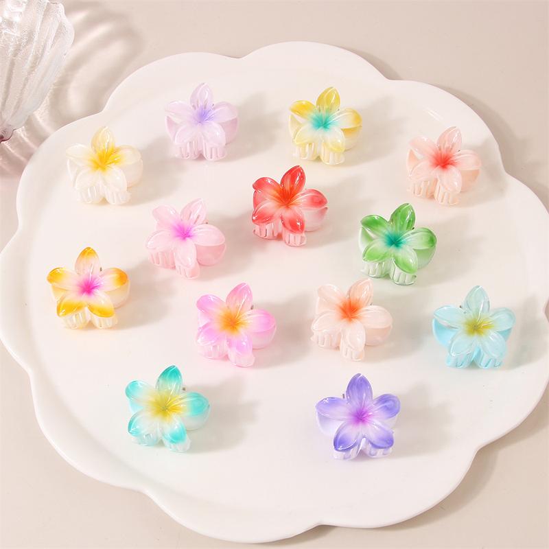 Product Introduction of Klip Rambut, Saiz Kecil (4cm), Warna Kecerunan, Rekaan Bunga Plumeria, Diperbuat daripada Bahan Akrilik, Tidak licin, Sesuai untuk Ekor Kuda dan Ponytail, Jepit Rambut untuk Wanita 12
