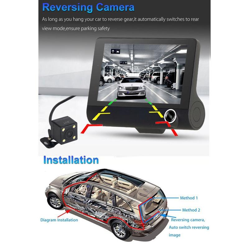 Product Introduction of COD FREE Shipping 3 Lens Full HD 1080P Video Car DVR Recorder / Front / Rear / Inside 3