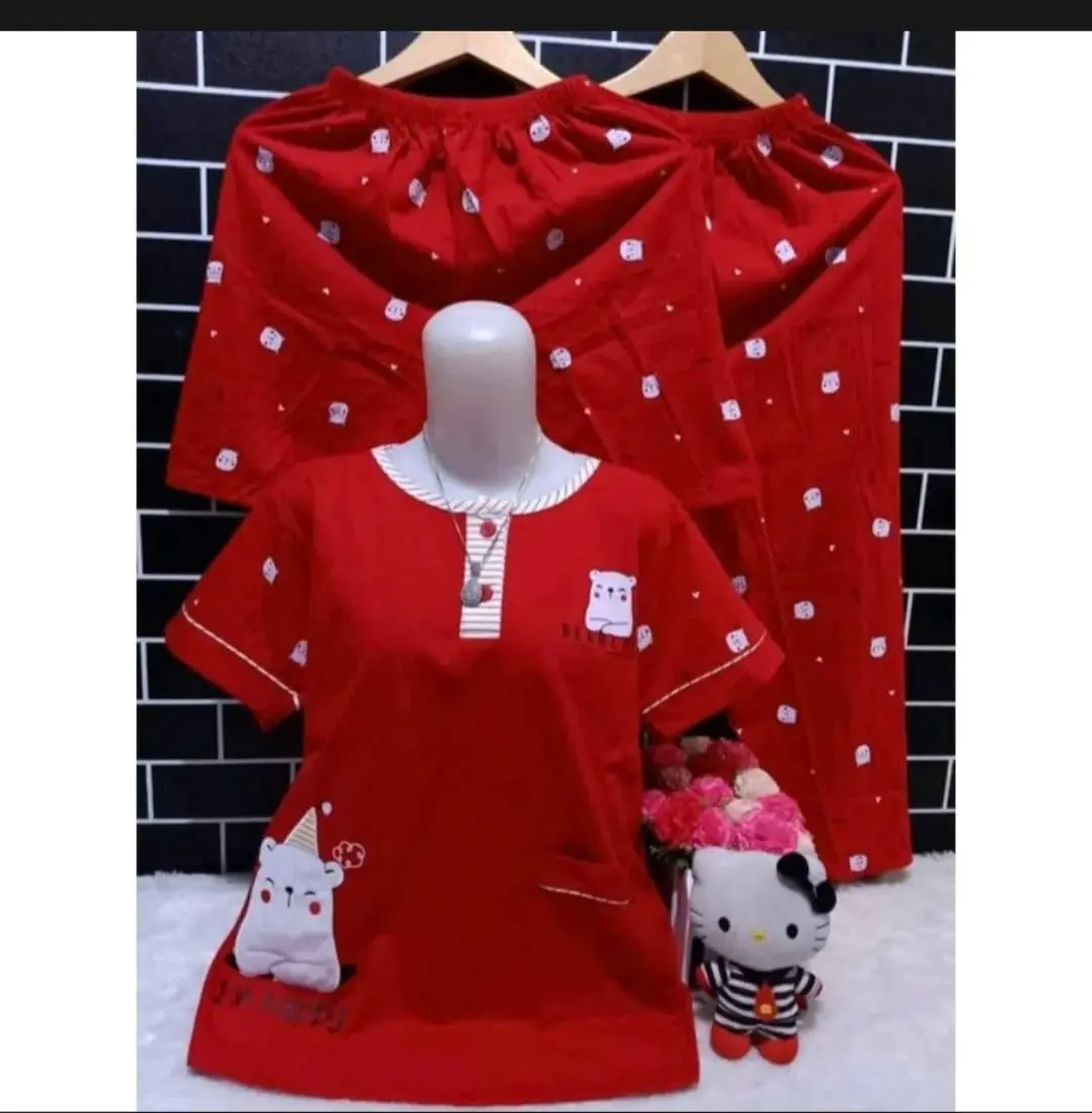 SETELAN BAJU TIDUR 3 IN 1 WANITA DEWASA BAJU 1 CELANA 2 PANJANG DAN PENDEK MODEL BORDIR Piyama Nyaman Satin Motif