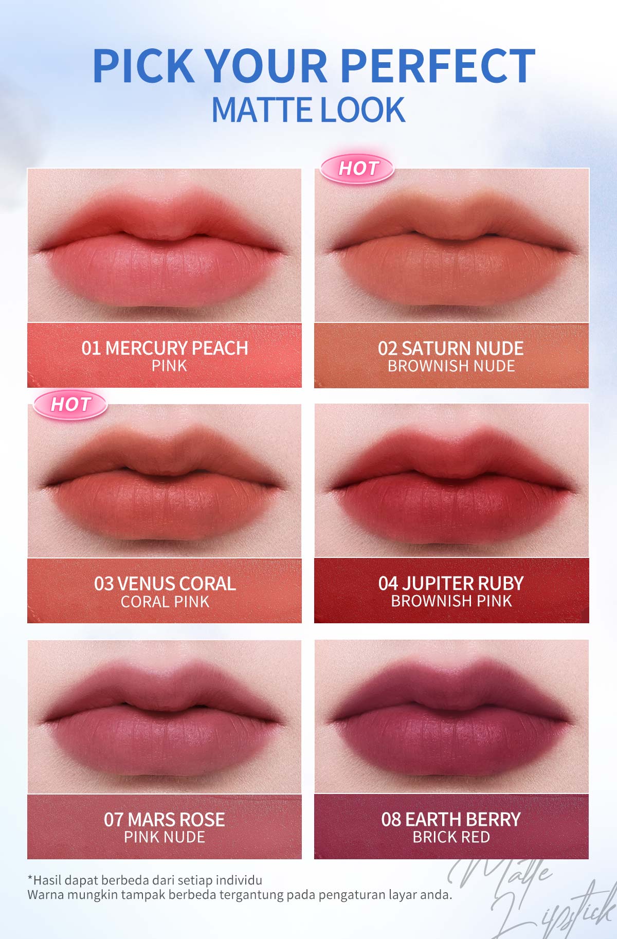 BNB barenbliss No Gravity Transferproof Matte Lipstick Lipstick Transferproof dengan Serum Alami Warna Matte Sempurna,Tahan 16 Jam