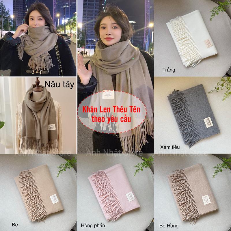 Thêu tên Khăn Len Dạ Lông Cừu Cao Cấp Thêu Tên Riêng Phong Cách Hàn Quốc Cổ Điển Cho Nam và Nữ Siêu Mềm Mịn