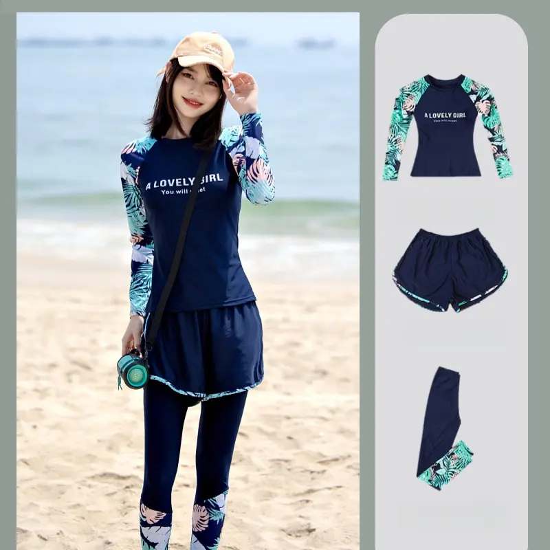 Two/Three Piece Set Women Swimsuit Short Pants Long Sleeve Swimming Suit Swimwear