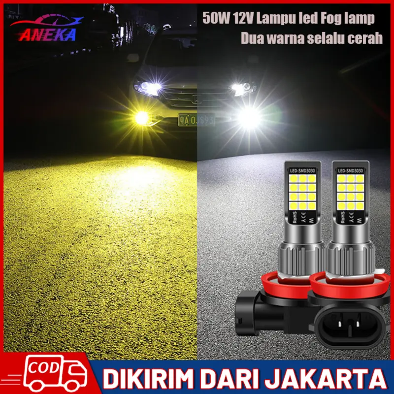 【COD+Ready Stock】Lampu Led Fog Lamp 35W 12V Mobil H11 Dua Warna Selalu Cerah, Putih + Cahaya Emas Lampu Mengemudi Bohlam Car 6