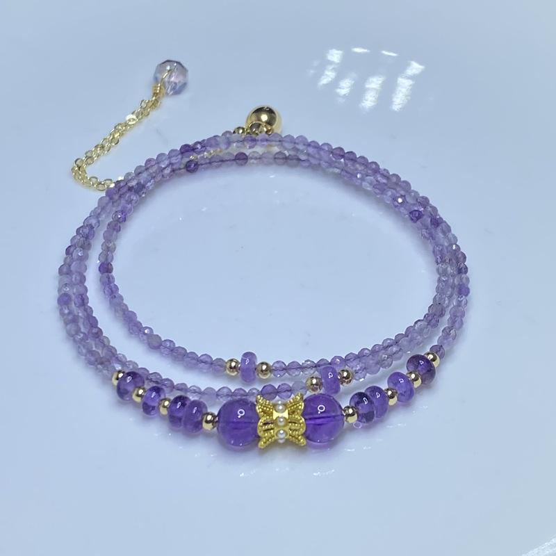 Product Introduction of Natural Crystal Jewelry - Uruguayan Amethyst Faceted Three-Ring Bracelet and Hand Chain - Designed Crystal Jewelry 0