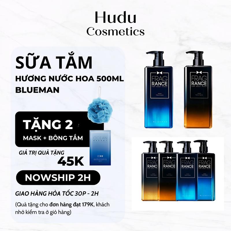 Sữa Tắm Nam Hương Nước Hoa Blueman 500ml - Sữa Tắm Cho Nam Giới - Hudu Cosmetics Xịt Thơm Dưỡng Thể