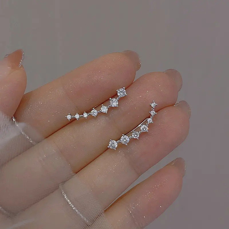 Bông Tai Đinh tán Người Leo Núi Tai Zircon Bảy Sao, Khuyên Tai Hợp Kim, Móc Khuyên Tai Leo Núi, 1 Đôi, Dành Cho Phụ Nữ Và Trẻ Em Gái, Tuyệt Vời Làm Quà Tặng 1