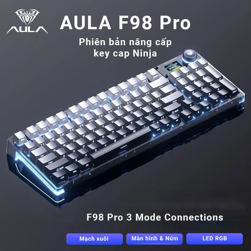 [AULA] Bàn phím cơ AULA F98 Pro | F108Pro - Kết nối 3 Mode Mạch xuôi - Núm xoay multimedia và màn hình kỹ thuật số - Full keys Hotswappable - LED RGB 16 triệu màu - Phần mềm macro tùy chỉnh - BH 12 Tháng