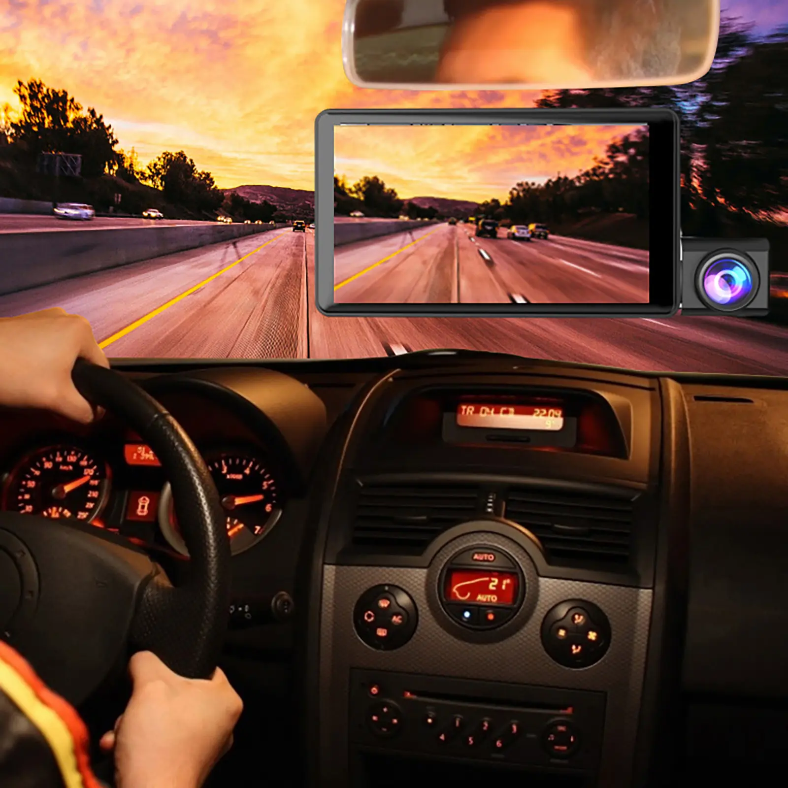 Car Dash Cam 4-Inch Three Lens Dash Cam Hd 1080P Three Record Dash Cam Motion Tracking, Reverse Image, Cycle Video, G Sensor, Parking Monitoring