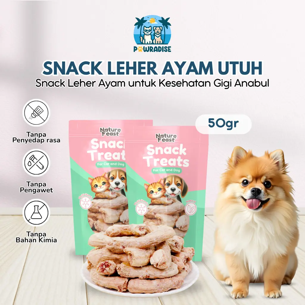 Snack Leher Ayam Asli untuk Anjing & Kucing 100% Natural Freeze Dried Chicken Neck 50gr Pouch