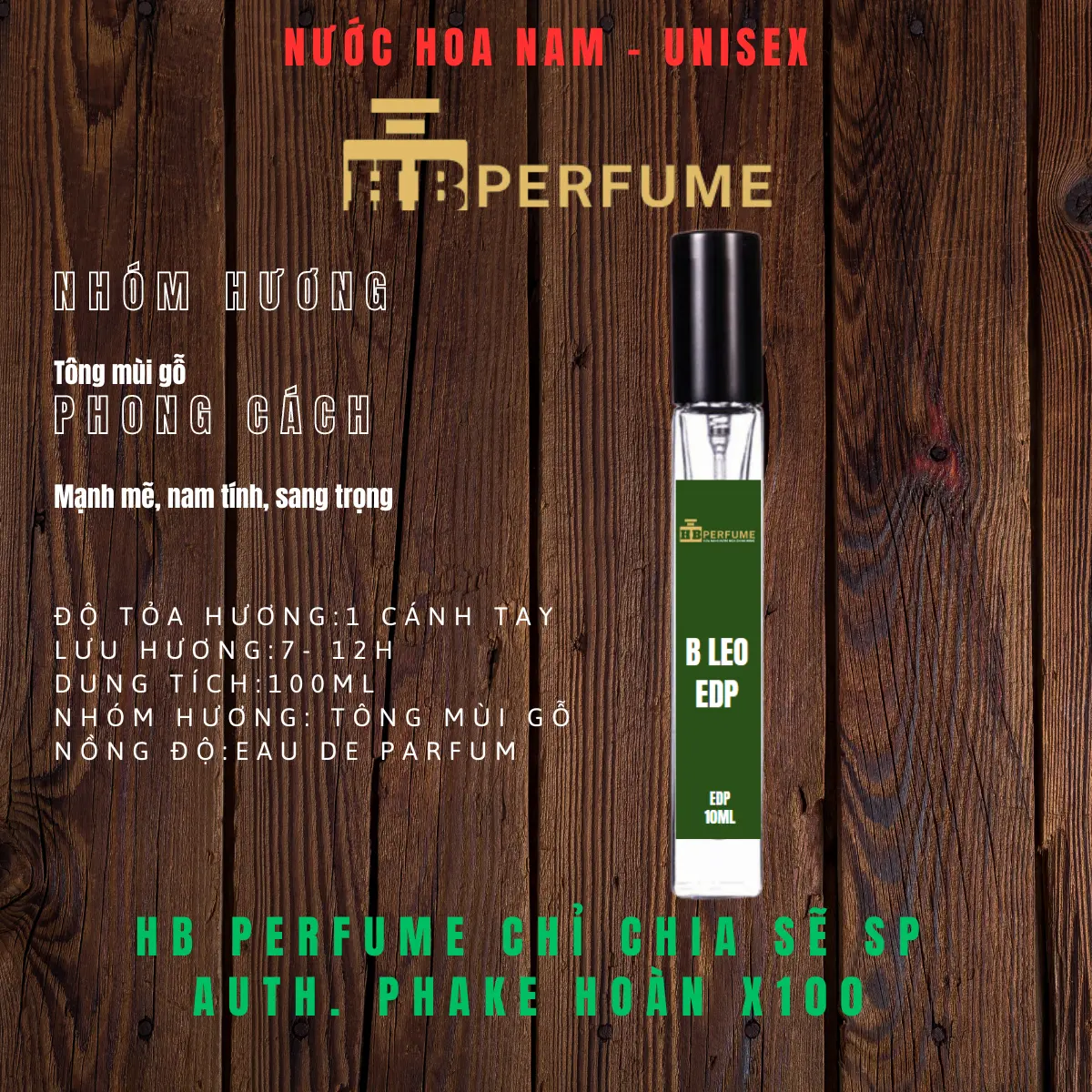 HB Perfume. 10ML B.LEO bản E.D.P. Nước hoa nam. Xịt Thơm Cosmetic