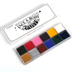 12 Color Body Face Painting Oil Tattoo Make up set For Art Halloween Party Makeup Fancy Dress Makeup Palette Safe For Kids Cat Wajah Painting Wajah Body Painting Palette Wajah